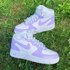 Nike Air Force 1 Custom Sneakers Mid Two Tone Lilac Purple Lavender White Shoes